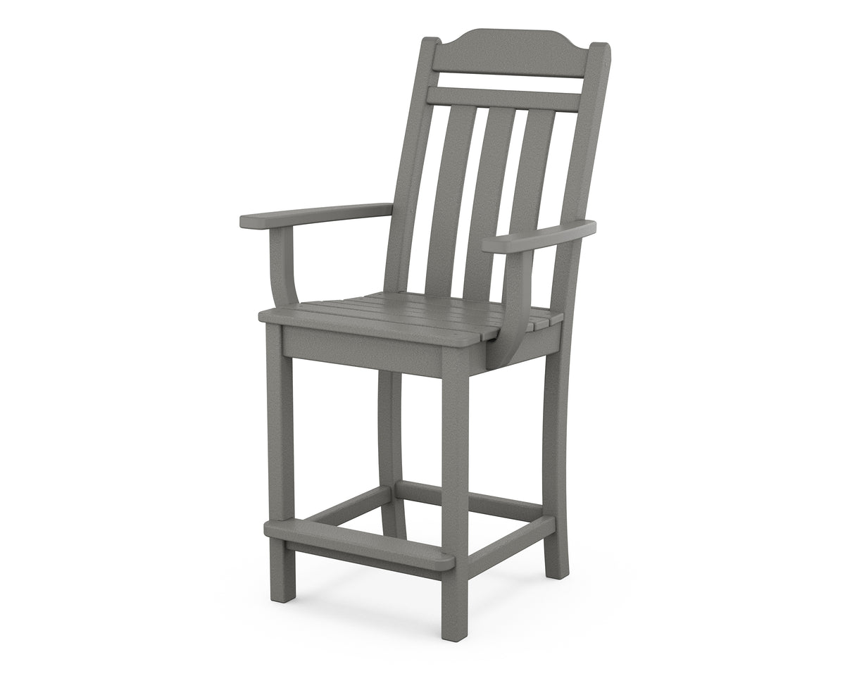 POLYWOOD Cottage Counter Arm Chair in Slate Grey