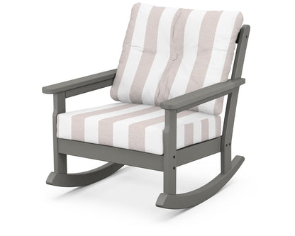 POLYWOOD Vineyard Deep Seating Rocking Chair in Slate Grey / Cabana Stripe Dune Burlap