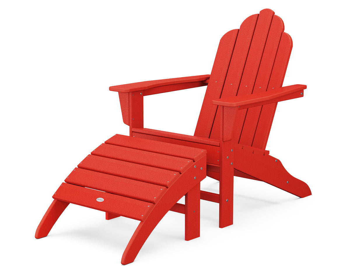 POLYWOOD Long Island Adirondack 2-Piece Set with South Beach Adirondack Ottoman in Sunset Red