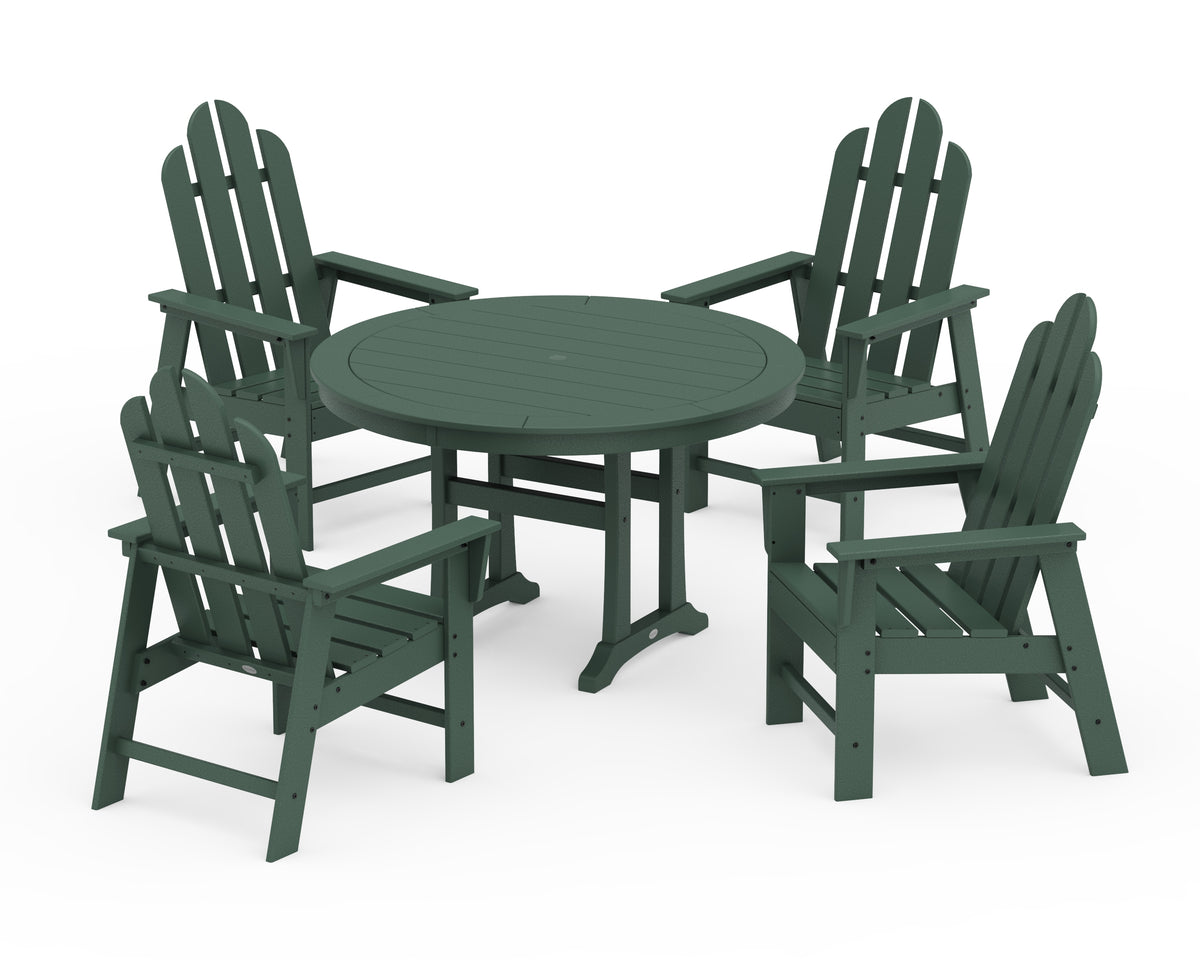 POLYWOOD Long Island 5-Piece Round Dining Set with Trestle Legs in Green