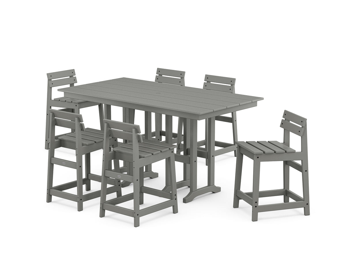 POLYWOOD Modern Studio Plaza Lowback Counter Chair 7-Piece Set in Slate Grey