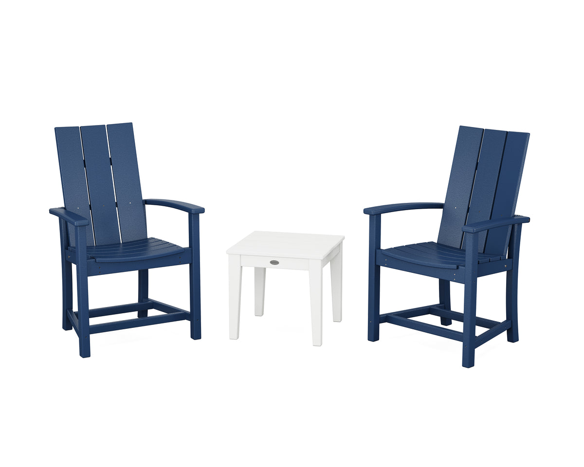 POLYWOOD Modern 3-Piece Upright Adirondack Chair Set in Navy / White