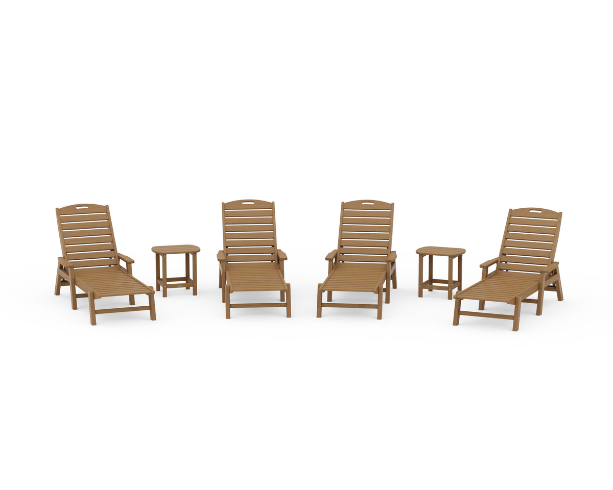 POLYWOOD Nautical Chaise 6-Piece Set with Arms in Natural