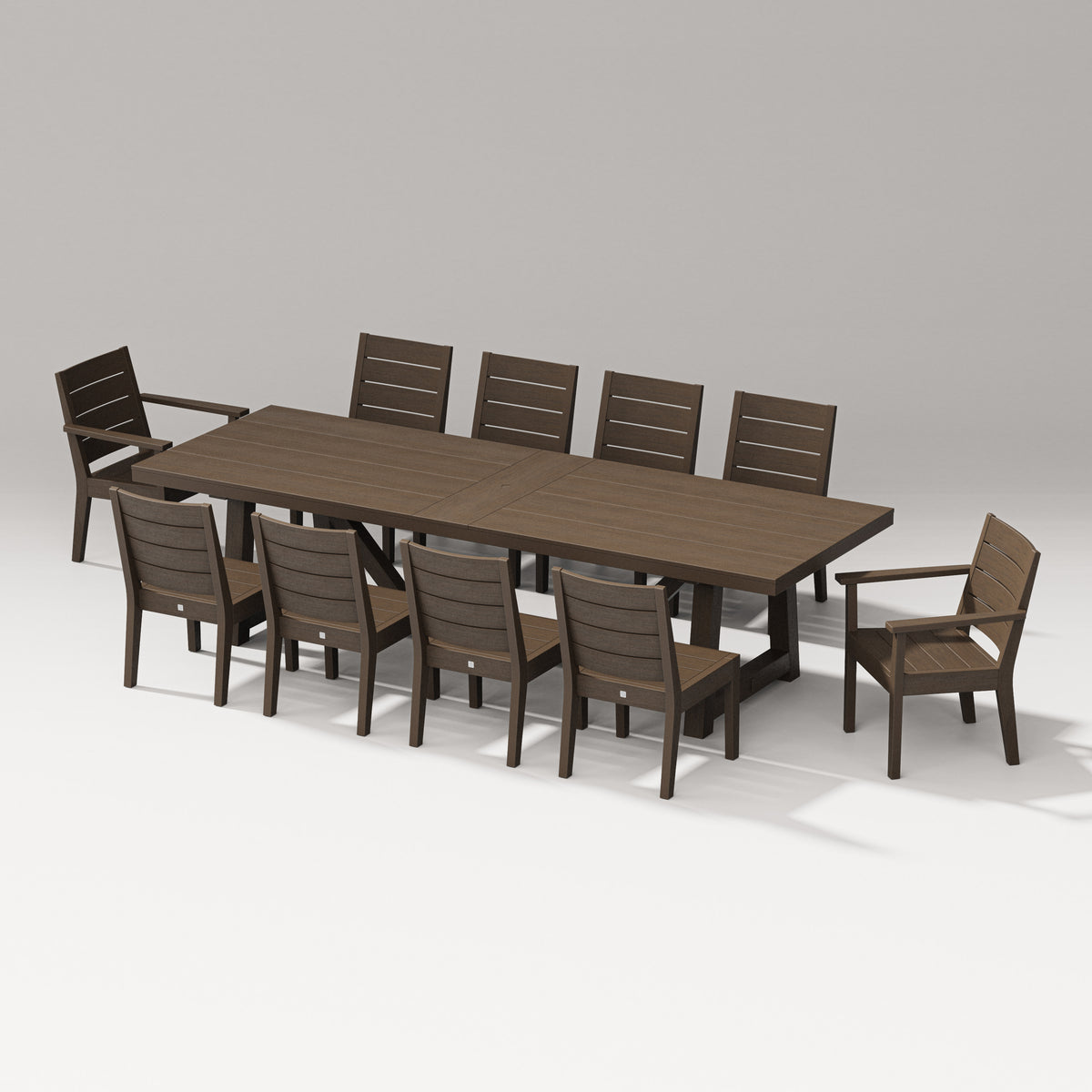 POLYWOOD Latitude 11-Piece A-Frame Table Dining Set - 120" Table in Kona