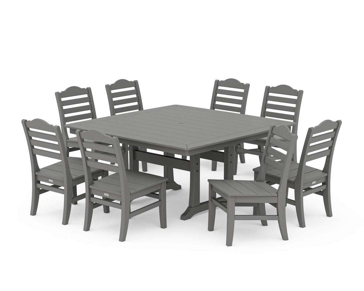 POLYWOOD Savannah Side Chair 9-Piece Square Dining Set with Trestle Legs in Slate Grey