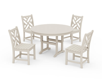 POLYWOOD Chippendale 5-Piece Round Farmhouse Side Chair Dining Set in Sand