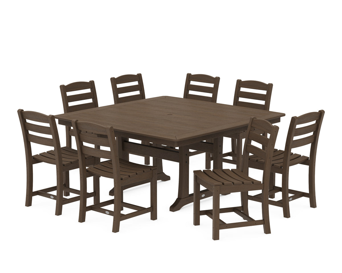POLYWOOD La Casa Café 9-Piece Nautical Trestle Dining Set in Kona