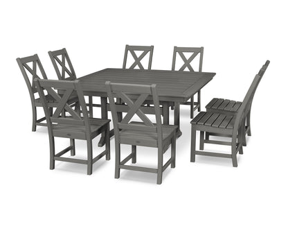 POLYWOOD Braxton 9-Piece Nautical Trestle Dining Set in Slate Grey