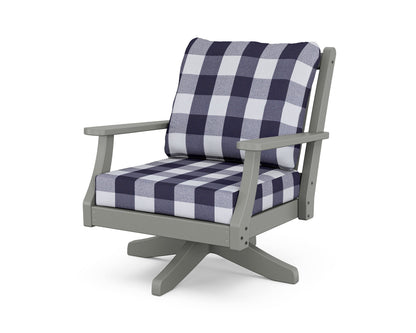 POLYWOOD Wovendale Deep Seating Swivel Chair in Slate Grey / Buffalo Plaid Navy