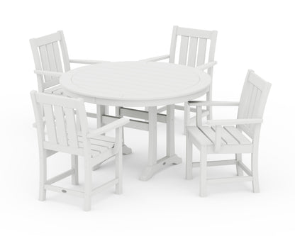 POLYWOOD Oxford 5-Piece Round Dining Set with Trestle Legs in White