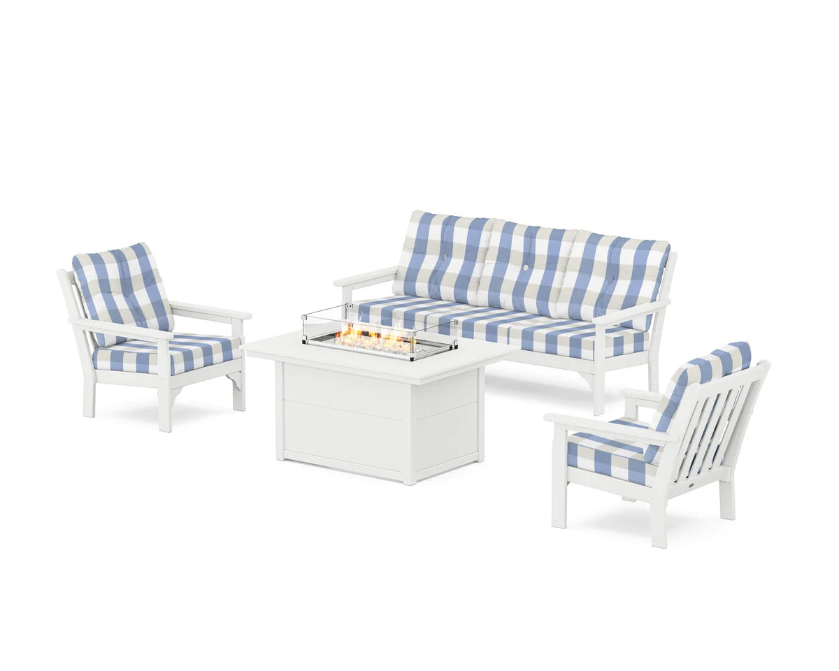 POLYWOOD Vineyard Deep Seating Fire Pit Table Set