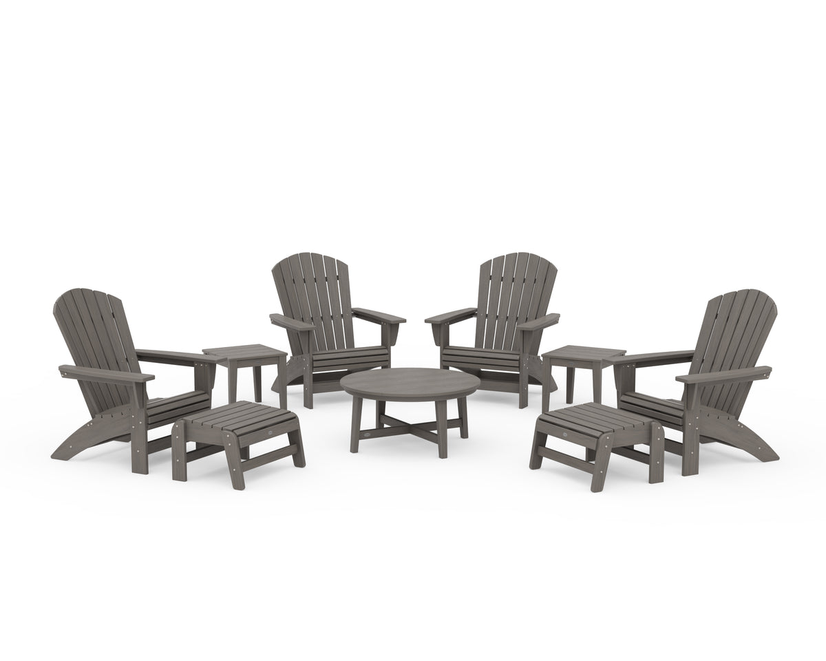 POLYWOOD Nautical Grand Adirondack 9-Piece Conversation Set in Driftwood