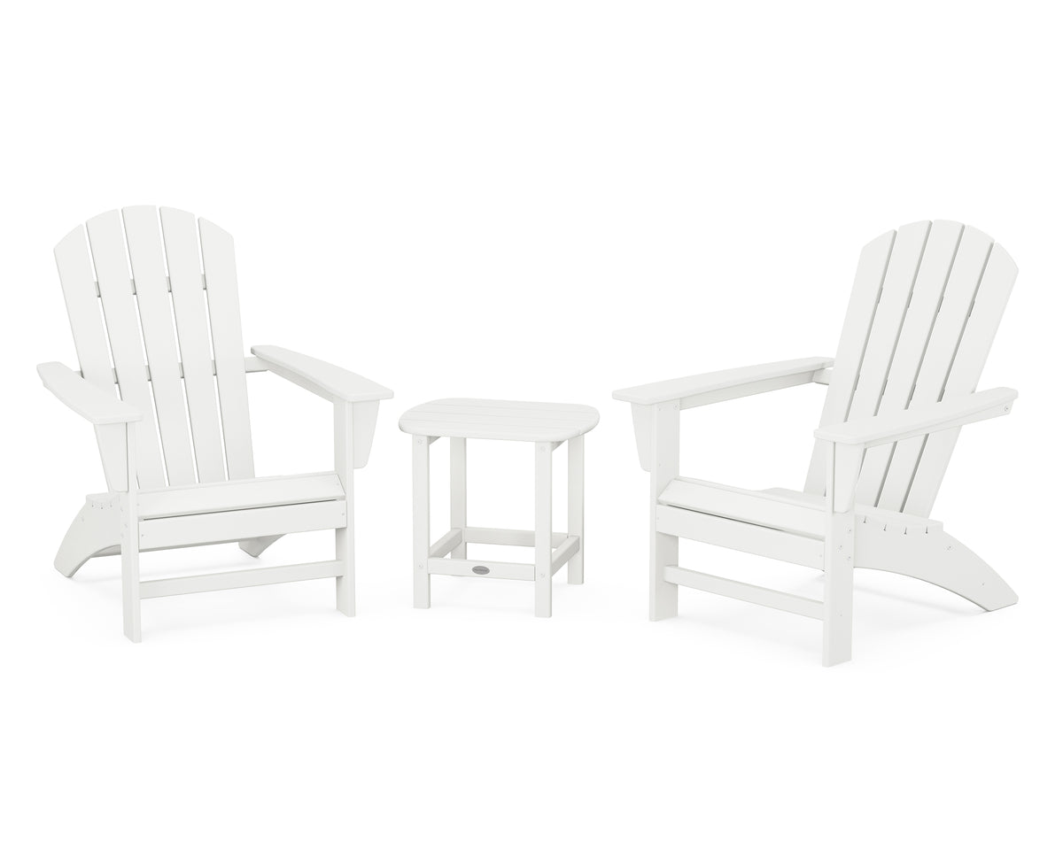 POLYWOOD Nautical 3-Piece Adirondack Set with South Beach 18" Side Table in Vintage White