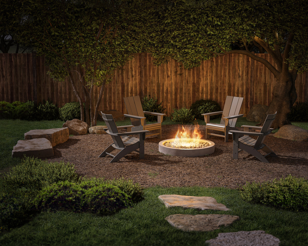 POLYWOOD 4-Piece Modern Curveback Adirondack Conversation Set in Slate Grey styled outdoors