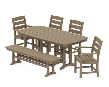 POLYWOOD Lakeside 6-Piece Dining Set with Bench - 37" x 72" Table in Vintage Sahara