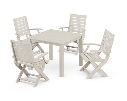 POLYWOOD Signature Folding Chair 5-Piece Parsons Dining Set in Sand