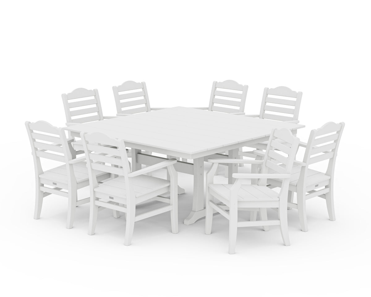 POLYWOOD Savannah 9-Piece Square Farmhouse Dining Set with Trestle Legs in White