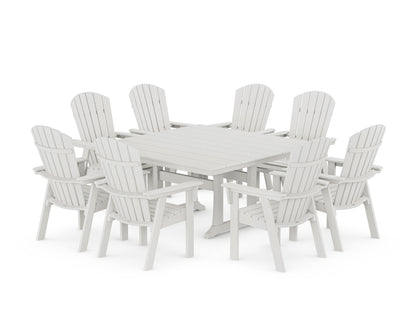 POLYWOOD Nautical Curveback Adirondack 9-Piece Square Dining Set with Trestle Legs in Vintage White