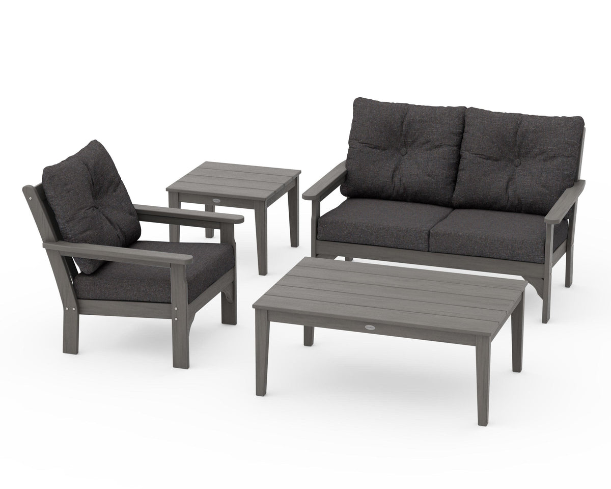 POLYWOOD Vineyard 4-Piece Deep Seating Set in Driftwood / Ash Charcoal