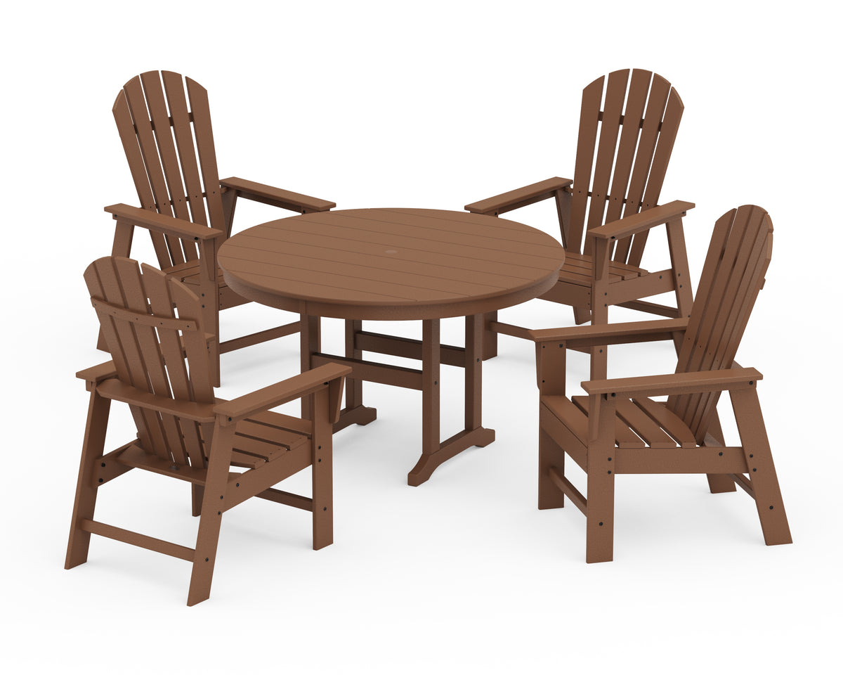 POLYWOOD South Beach 5-Piece Round Farmhouse Dining Set in Teak