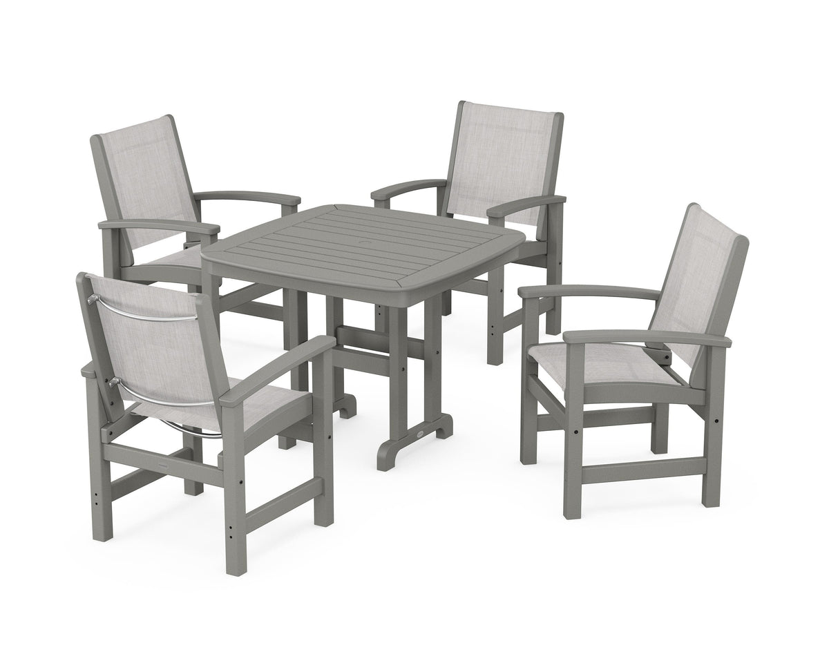 POLYWOOD Coastal 5-Piece Dining Set with Nautical 37" Dining Table in Slate Grey / Parchment