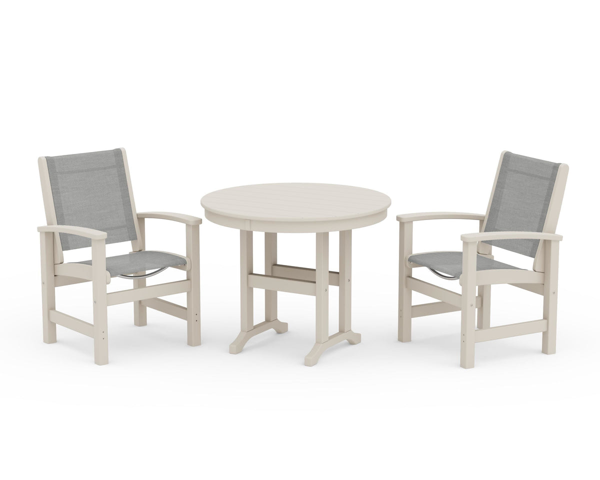 POLYWOOD Coastal 3-Piece Round Dining Set in Sand / Metallic