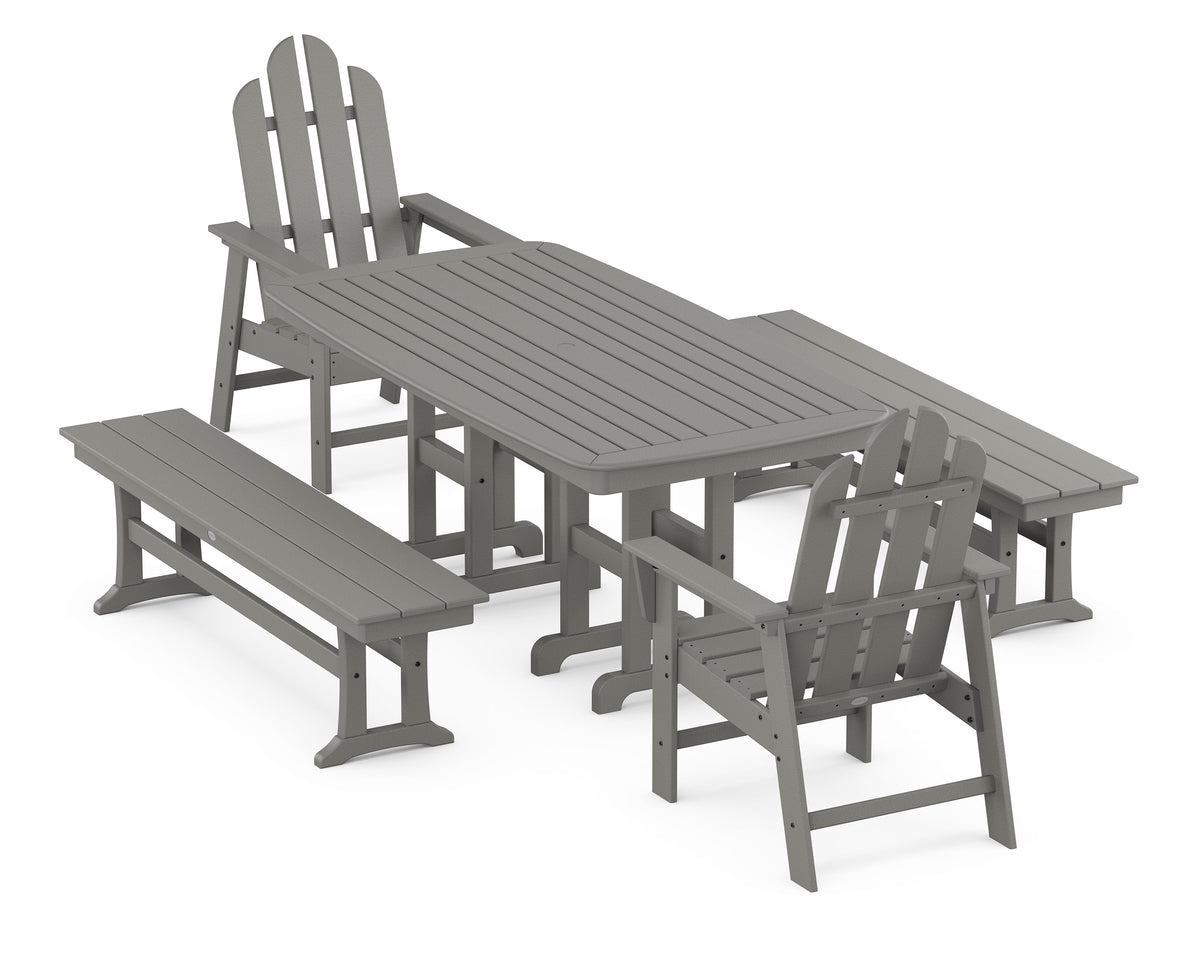 POLYWOOD Long Island 5-Piece Dining Set with Benches - 37" x 72" Table in Slate Grey