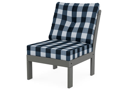 POLYWOOD Vineyard Modular Armless Chair in Slate Grey / Buffalo Plaid Marine Indigo