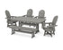 POLYWOOD Vineyard Curveback Adirondack 6-Piece Swivel Chair Farmhouse Dining Set with Trestle Legs and Bench in Slate Grey