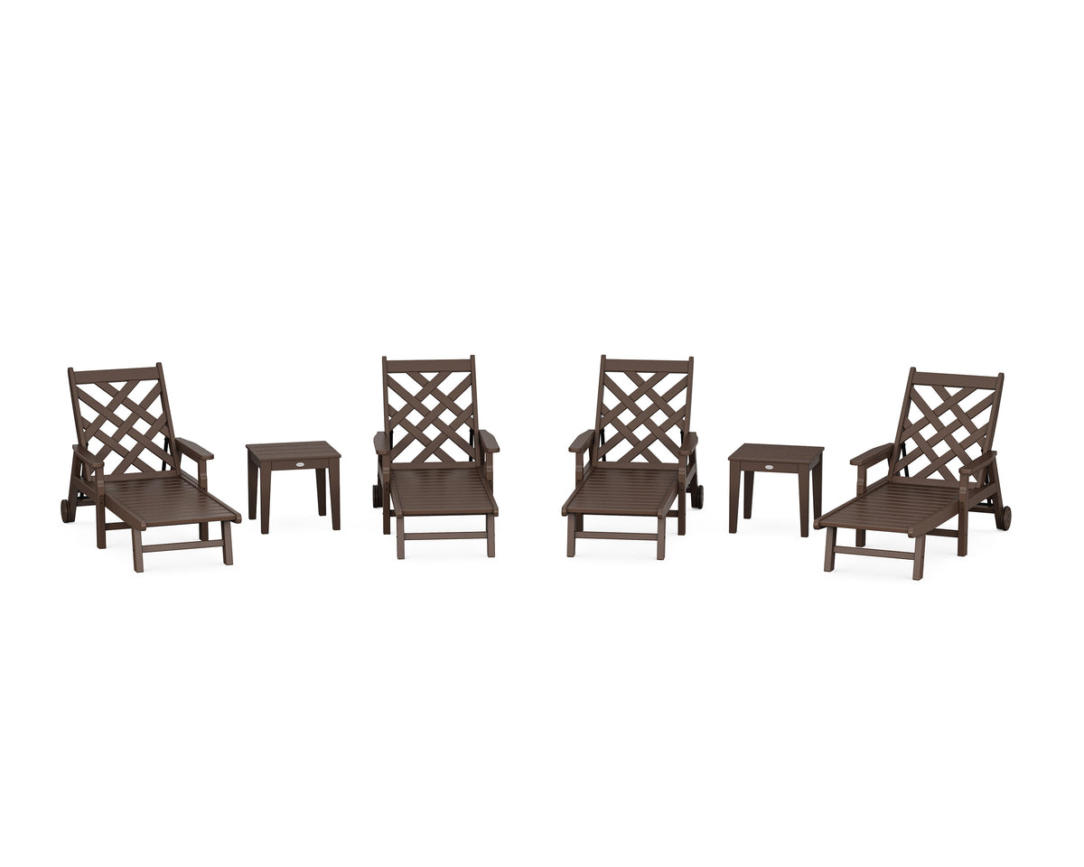 POLYWOOD Wovendale 6-Piece Chaise Set with Arms and Wheels in Mahogany