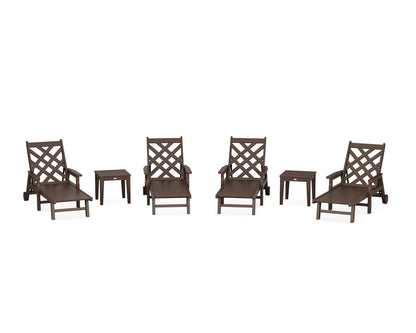 POLYWOOD Wovendale 6-Piece Chaise Set with Arms and Wheels in Mahogany