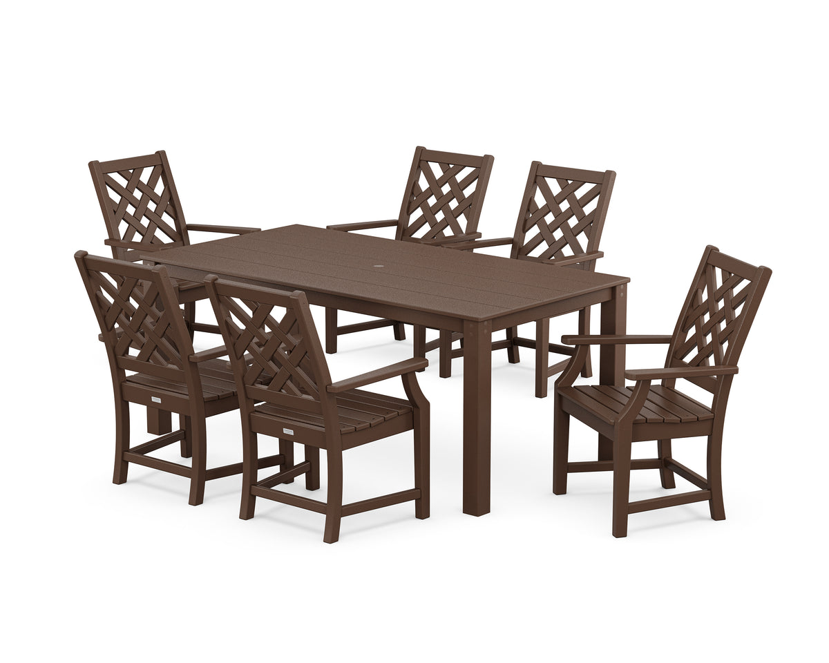 POLYWOOD Wovendale Arm Chair 7-Piece Parsons Dining Set in Mahogany