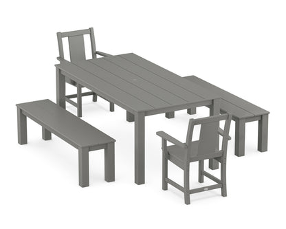 POLYWOOD Prairie 5-Piece Parsons Dining Set with Benches in Slate Grey