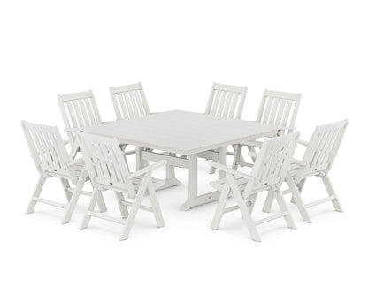 POLYWOOD Vineyard Folding Chair 9-Piece Square Farmhouse Dining Set with Trestle Legs in Vintage White