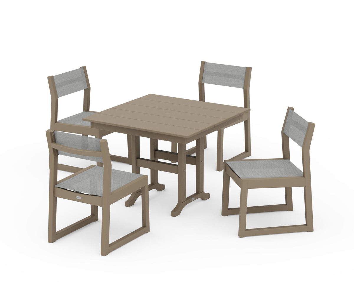 POLYWOOD EDGE Sling Side Chair 5-Piece Farmhouse Dining Set in Vintage Sahara / Metallic