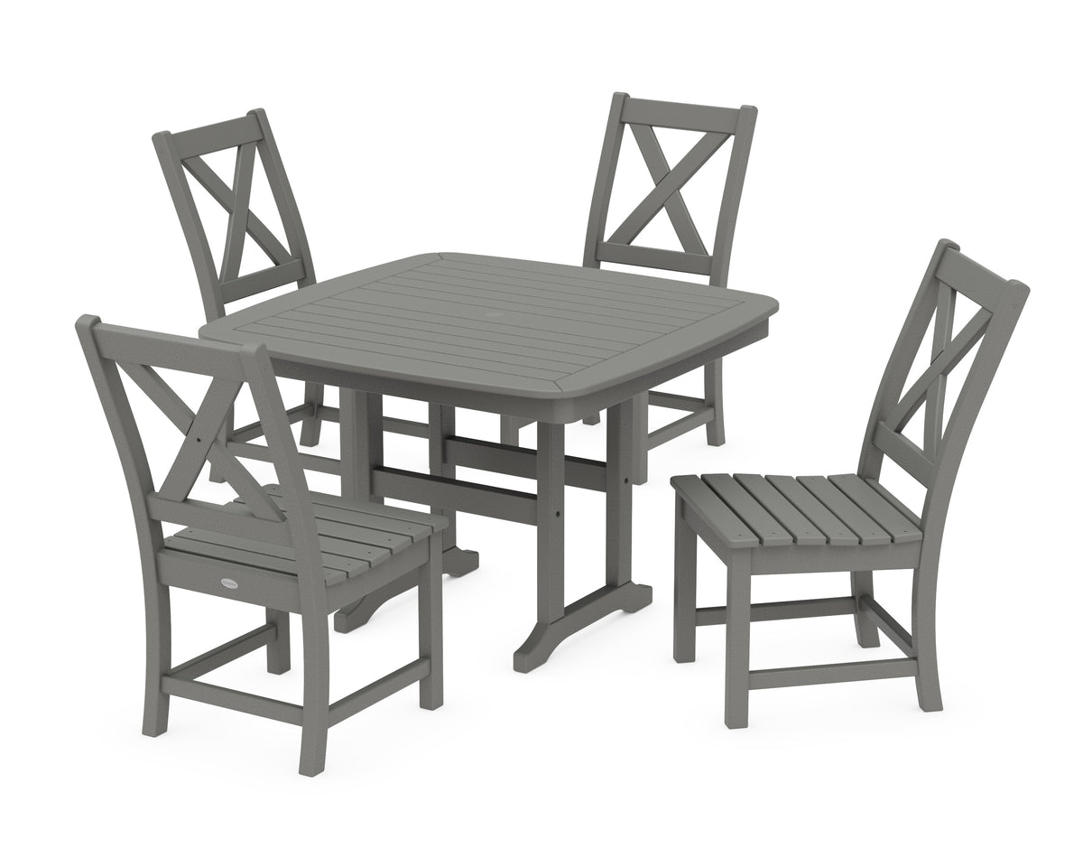 POLYWOOD Braxton Side Chair 5-Piece Dining Set with Trestle Legs - 44" Table in Slate Grey