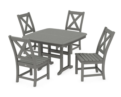 POLYWOOD Braxton Side Chair 5-Piece Dining Set with Trestle Legs - 44" Table in Slate Grey