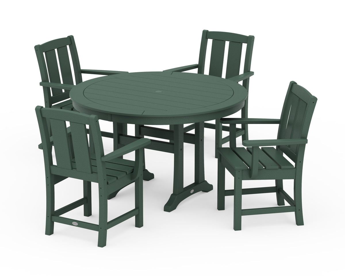 POLYWOOD Mission 5-Piece Round Dining Set with Trestle Legs in Green