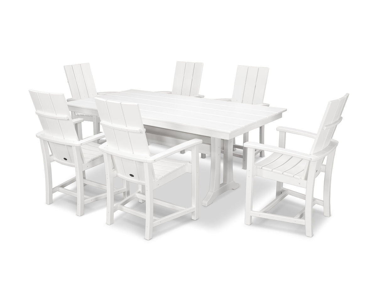 POLYWOOD Modern Adirondack 7-Piece Farmhouse Dining Set with Trestle Legs in White