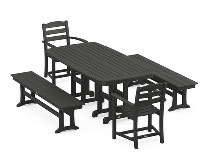 POLYWOOD La Casa Café 5-Piece Dining Set with Benches - 37" x 72" Table in Black