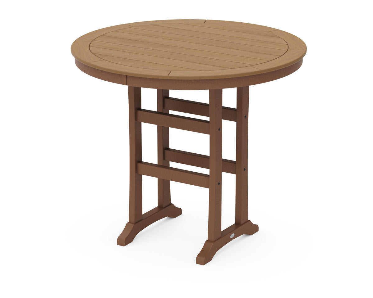 POLYWOOD Nautical Trestle 48" Round Bar Table in Teak / Natural