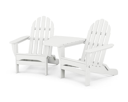 POLYWOOD Classic 3-Piece Folding Adirondack Set With Connecting Table in White