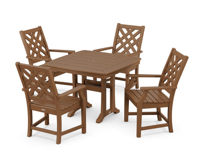 POLYWOOD Wovendale 5-Piece Dining Set with Trestle Legs in Teak