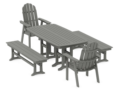 POLYWOOD Vineyard Adirondack 5-Piece Dining Set with Benches - 37" x 72" Table in Slate Grey