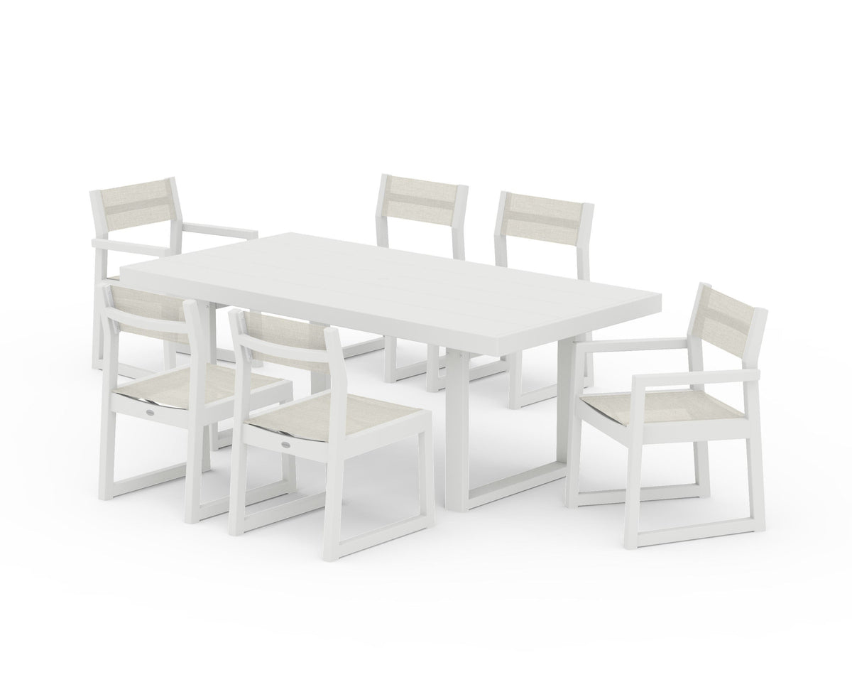 POLYWOOD EDGE Sling 7-Piece Dining Set in Vintage White / Parchment