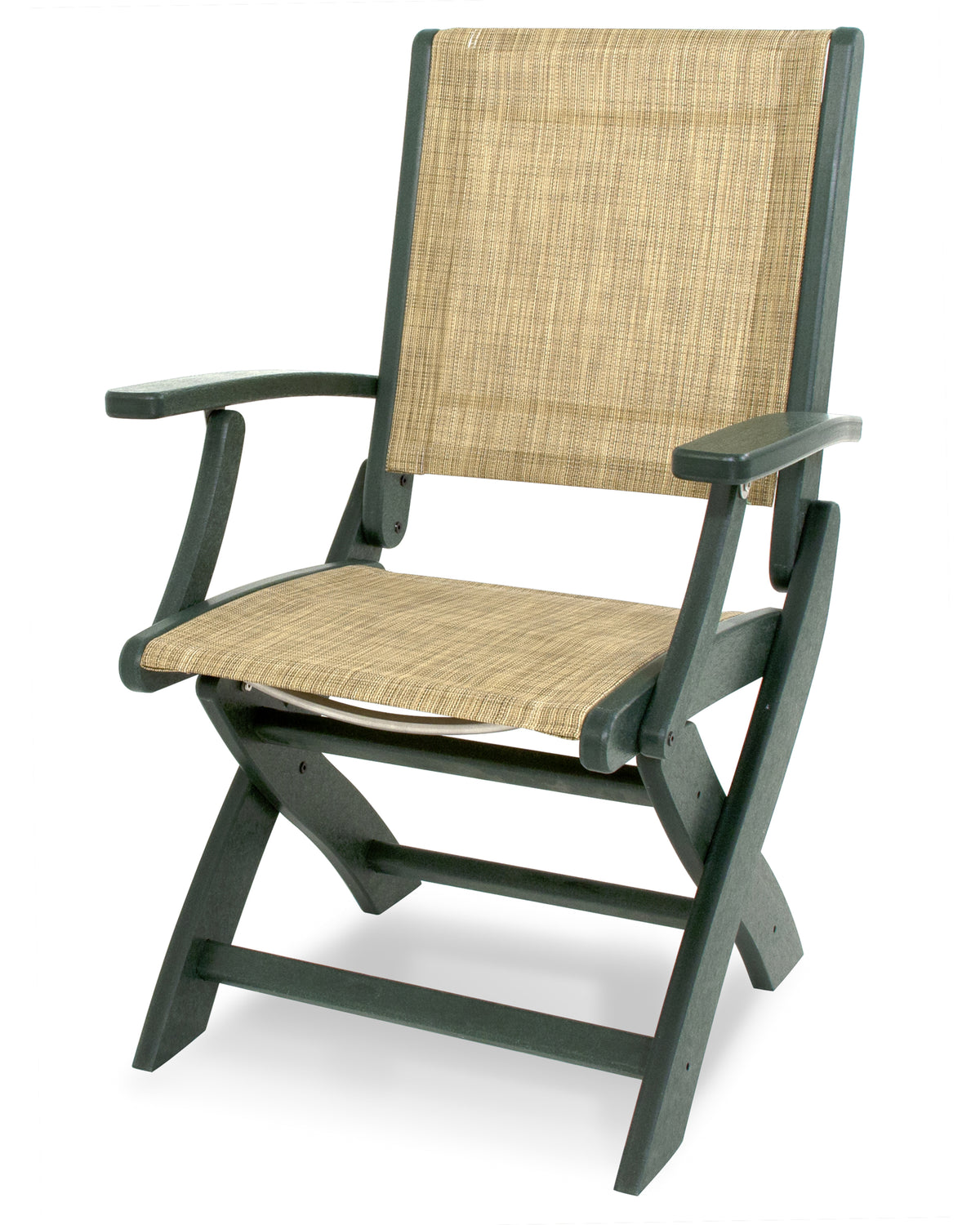 POLYWOOD Coastal Folding Chair in Green with Green arms and Burlap sling
