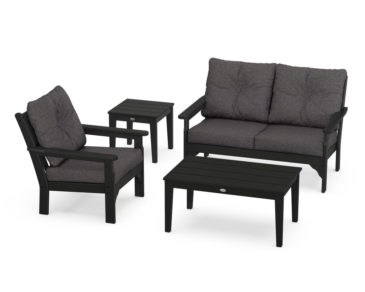 POLYWOOD Vineyard 4-Piece Deep Seating Set with 36" Coffee Table in Black / Ash Charcoal