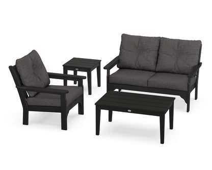POLYWOOD Vineyard 4-Piece Deep Seating Set with 36" Coffee Table in Black / Ash Charcoal