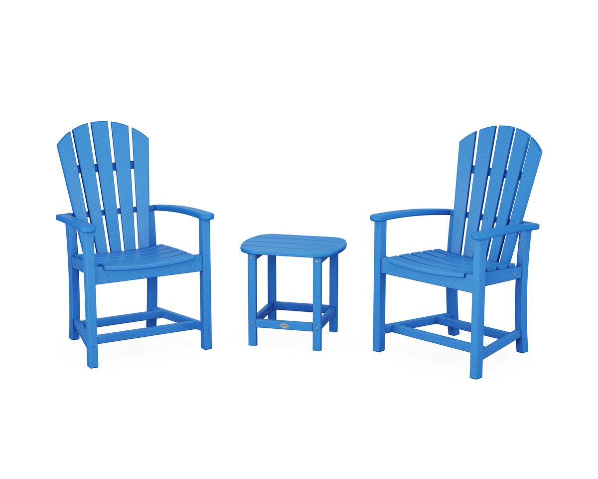 POLYWOOD Palm Coast 3-Piece Upright Adirondack Chair Set in Pacific Blue