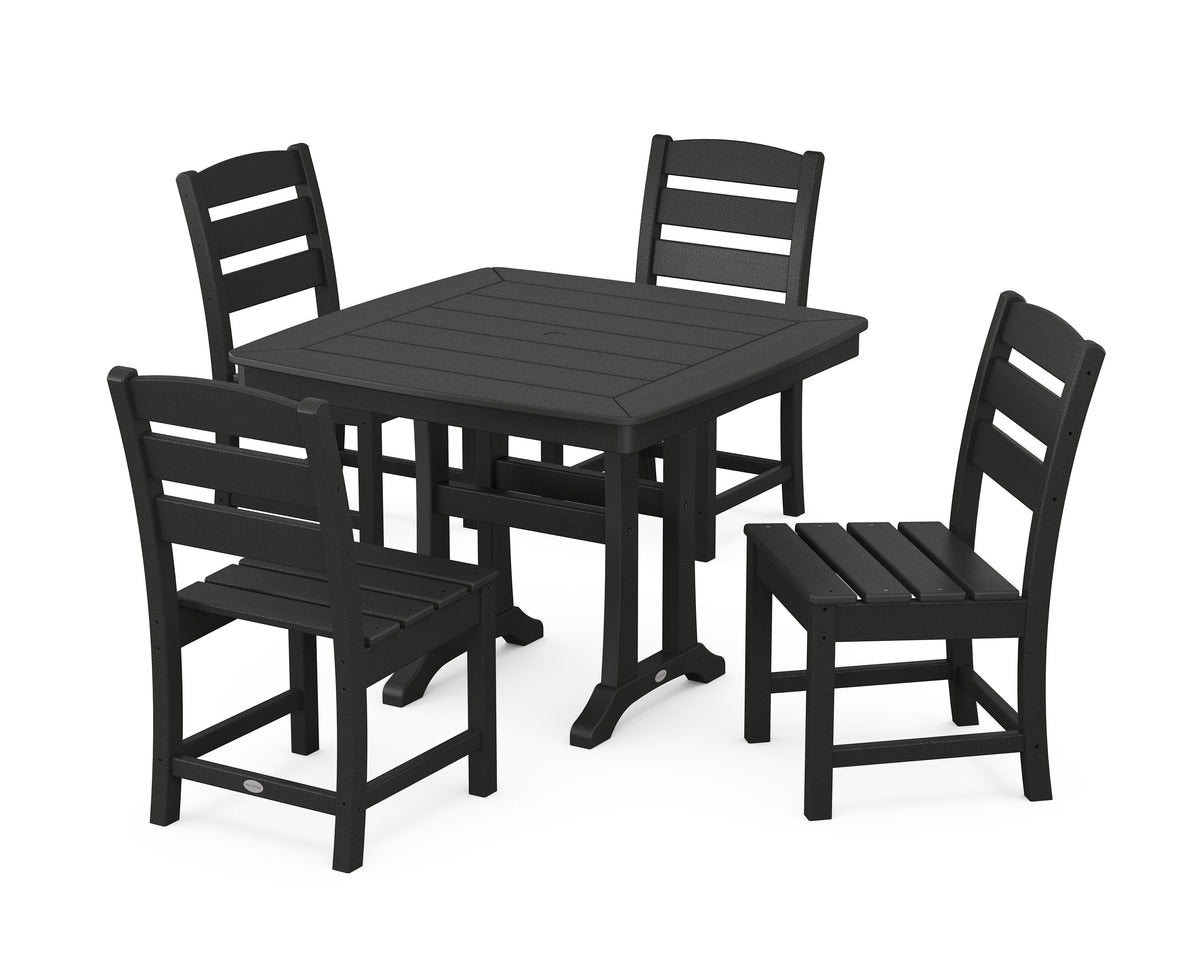 POLYWOOD Lakeside Side Chair 5-Piece Dining Set with Trestle Legs - 37" Table in Black